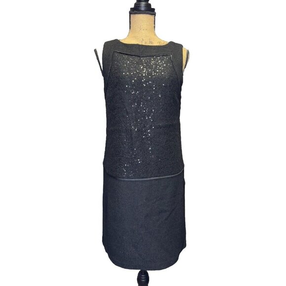Ann Taylor LOFT Black Sheath Dress Sleeveless Sequin Lined Wool Blend Size 6 - Picture 2 of 10